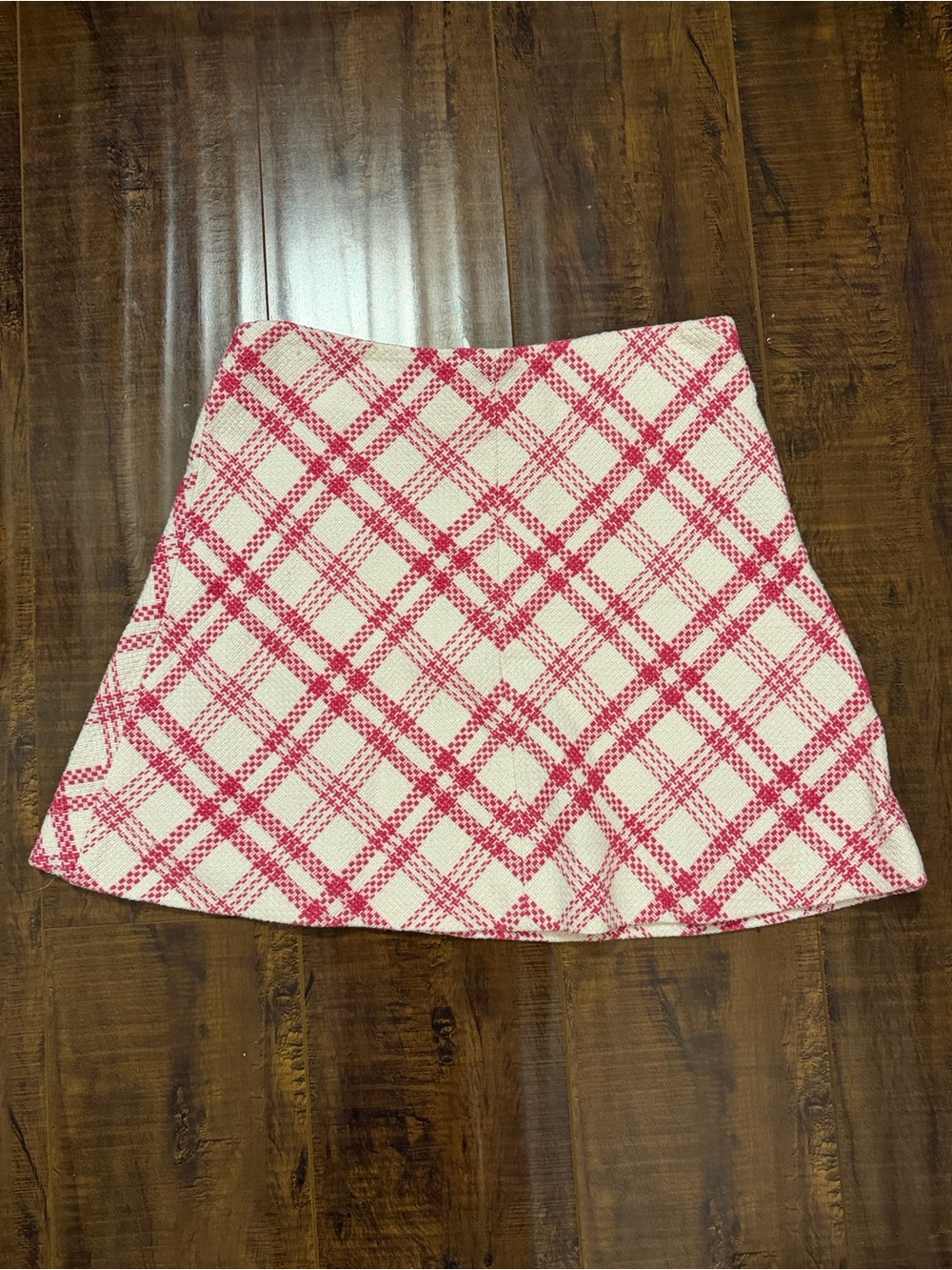 Zara Pink and White Plaid Skater Skirt
